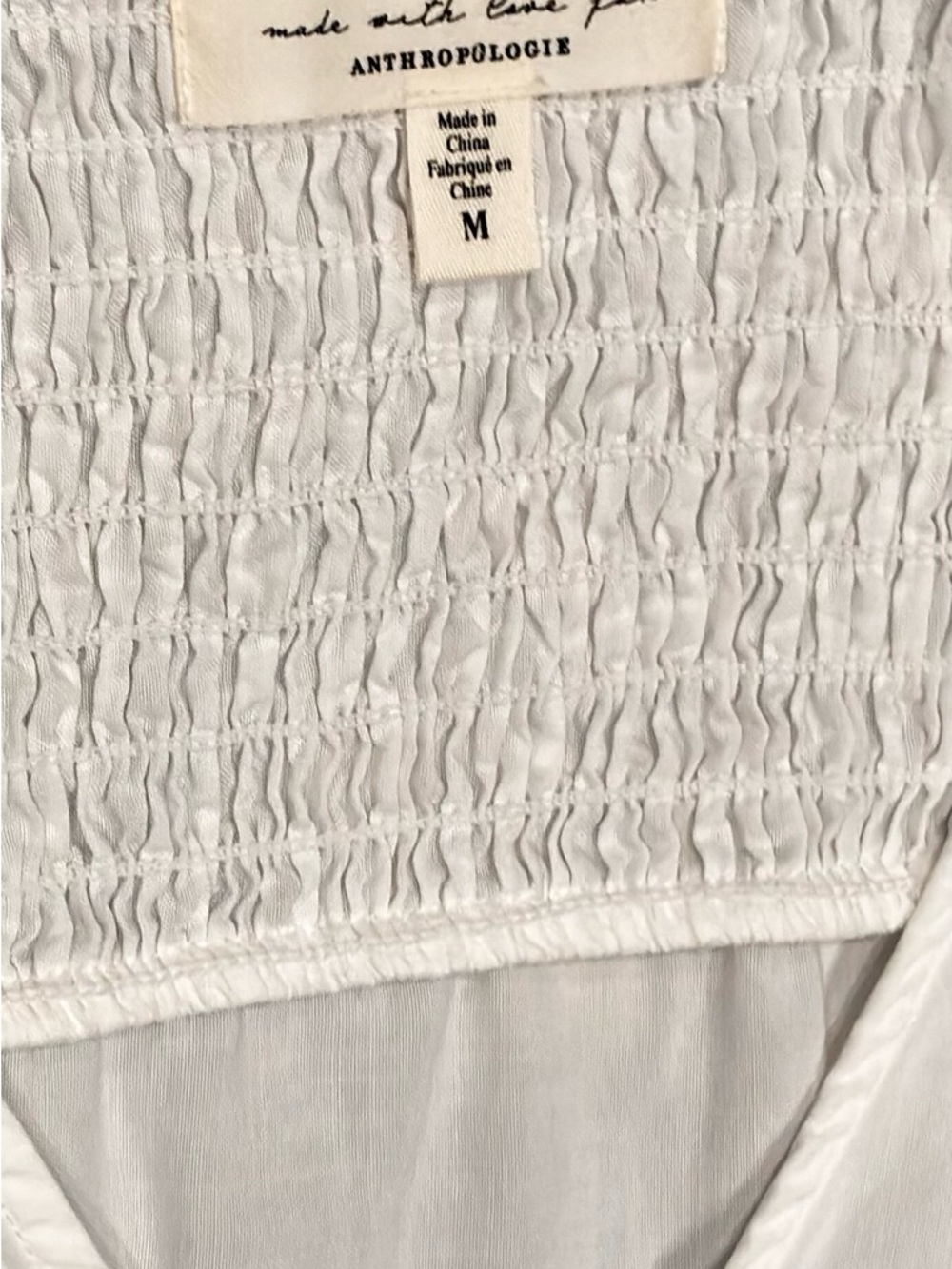Cloth & Stone Anthropologie White Sleeveless Smocked V-Neck Blouse M Boho - Picture 3 of 4